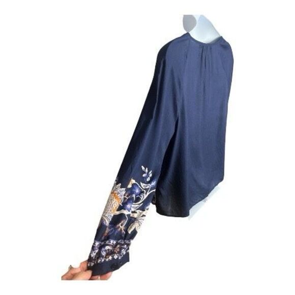 Chico's Navy Blue Floral Print Pullover Tassel Top Peasant Blouse Size 3 (XL,16) - Picture 8 of 12